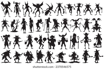 Silhouette of goblin collection, elements for Halloween decorations, set of goblin monster