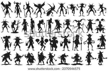 Silhouette of goblin collection, elements for Halloween decorations, set of goblin monster Stock photo © 