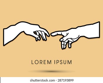 Silhouette, God and Adam's hands, graphic vector.