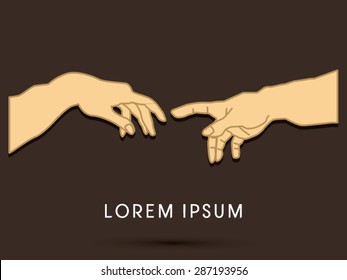 Silhouette, God and Adam's hands, graphic vector.