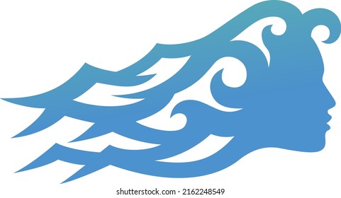 Silhouette of Goddess of the Sea with her Hair Shaped as the Wave