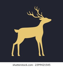 Silhouette of a golden deer in vector. Isolated silhouette of a deer in vector. Deer in flat style.