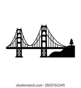 Silhouette of Golden Gate Bridge in San Francisco, California, USA, iconic landmark and suspension bridge