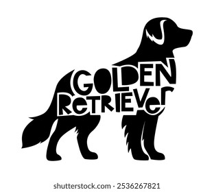 a silhouette of a golden retriever dog, with text inside the body