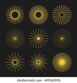 Silhouette golden sunbeam icons set on back background