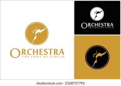 Silhouette of Golden Violin Cello Fiddle Contrabass Icon Logo Vector Design