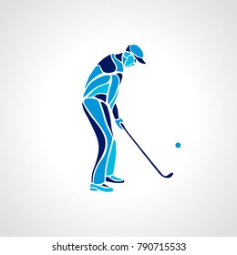 Silhouette of golf player in blue colours. Vector eps8