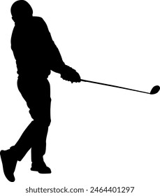 Silhouette of golf player on white background