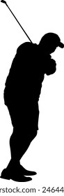 Silhouette of golf player on white background