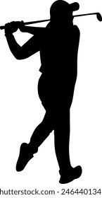 Silhouette of golf player on white background