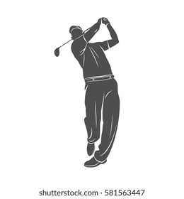 Silhouette golf player on a white background. Vector illustration.