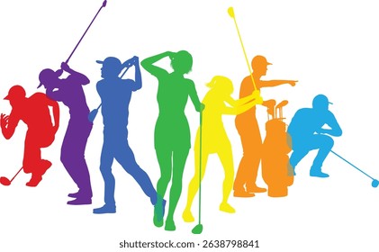 Silhouette golf player set. Active golfers golfing sports people healthy players fitness silhouettes concept.