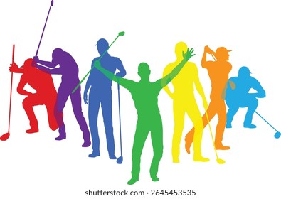 Silhouette golf player set. Active golfers golfing sports people healthy players fitness silhouettes concept.