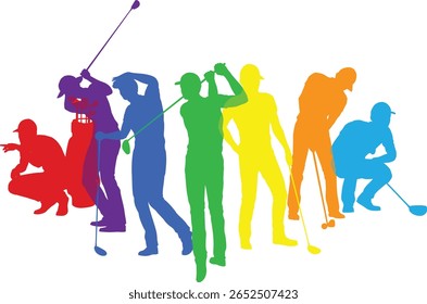Silhouette golf player set. Active golfers golfing sports people healthy players fitness silhouettes concept.