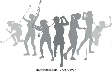 Conjunto de jugador de golf de silueta. Golfistas activos golfistas deportistas deportistas jugadores saludables concepto de siluetas de fitness.