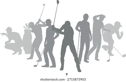Conjunto de jugador de golf de silueta. Golfistas activos golfistas deportistas deportistas jugadores saludables concepto de siluetas de fitness.