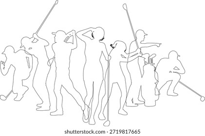 Conjunto de jugador de golf de silueta. Golfistas activos golfistas deportistas deportistas jugadores saludables concepto de siluetas de fitness.