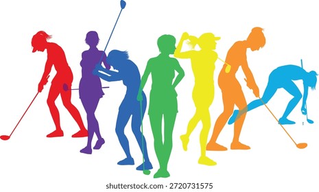 Conjunto de jugador de golf de silueta. Golfistas activos golfistas deportistas deportistas jugadores saludables concepto de siluetas de fitness.