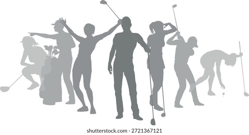Conjunto de jugador de golf de silueta. Golfistas activos golfistas deportistas deportistas jugadores saludables concepto de siluetas de fitness.