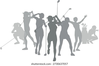 Conjunto de jugador de golf de silueta. Golfistas activos golfistas deportistas deportistas jugadores saludables concepto de siluetas de fitness.