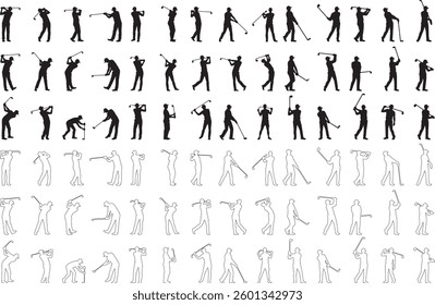 Silhouette Golf Swing icon logo vector art illustration with white background