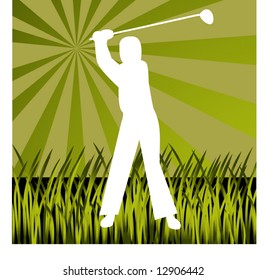 silhouette of golfer hitting out of the rough