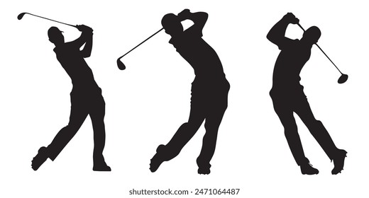 Silueta de un golfista jugando un corto en el club. Ilustración vectorial