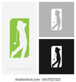 Silhouette Golfer Swing Logo Vector