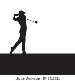 Silhouette golfer swinging driver wood for golf tournament ticket and flyer background.