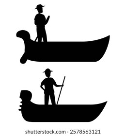 Silhouette of a Gondolier Paddling a Gondola through the Canals