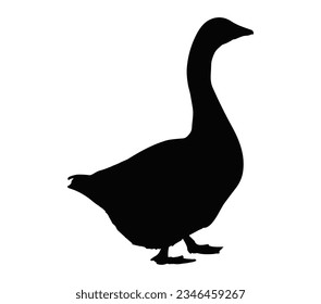 Silhouette goose on white background, icon, vector illustration.