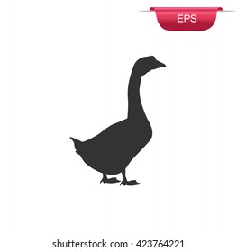 silhouette goose on white background, icon, vector illustration