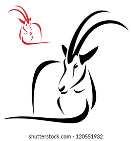 Silhouette goral on  white background, vector