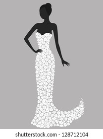 Silhouette of a gorgeous girl in white flower dress