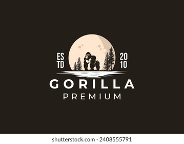 Silhouette of gorilla logo, minimalist gorilla logo design