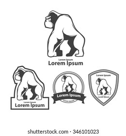 silhouette gorilla, profile view, for logo, zoo concept, mascot, design elements and labels