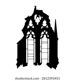 Silhouette of a Gothic cathedral window showcasing intricate architectural design and pointed arches, emphasizing historical and religious significance.
