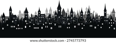 Silhouette of a gothic city skyline at dusk