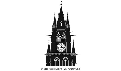 Silhouette of a Gothic clock tower