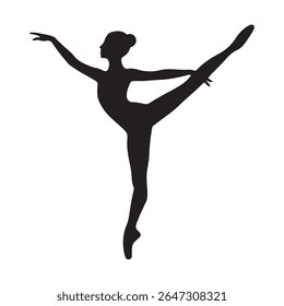 Silhueta de uma bailarina graciosa dançando em pose arabesca