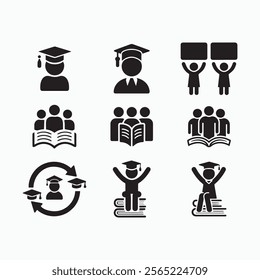 Silhouette graduate girl, student, and diploma icons for web and design vector illustration.