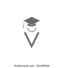 Silhouette graduate icon, student education logo, square academic cap and abstract gown