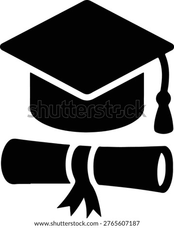 Silhouette graduation cap diploma scroll education achievement vector Illustrator
