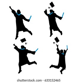 silhouette of graduation student feel excited on white background