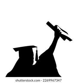 silhouette of graduation student on white background