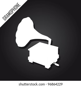 silhouette gramophone over black background. vector