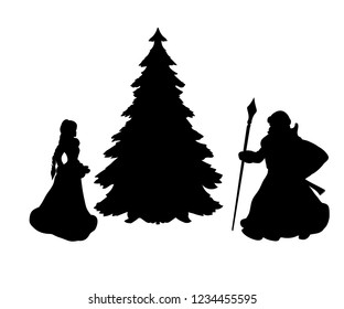 クリスマスツリーのシルエット 祖父霜と雪女 のベクター画像素材 ロイヤリティフリー