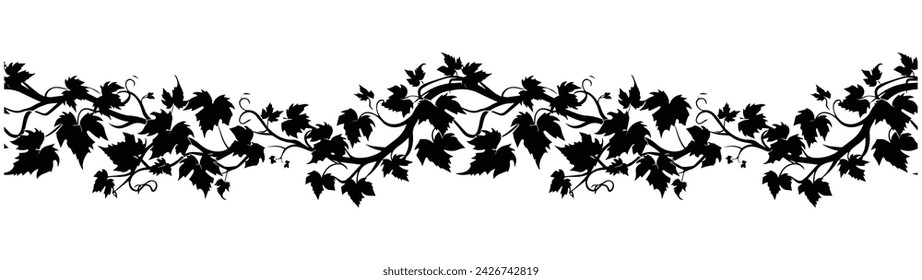 silhouette of grape vines leaf on transparent background. continuous pattern of vitis leaves vines. natural border design vector.