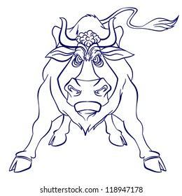 Silhouette graphic of Angry bull. Illustration on white background