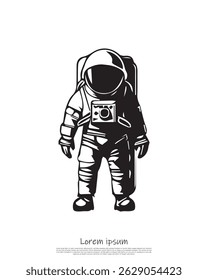 Silhouette graphic features an astronaut standing, wearing a full spacesuit. Design on transparent background perfect for layering and creative projects.
